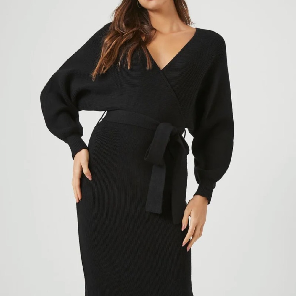 EUC Forever 21 Gray Wrap Dolman Sleeve Midi Sweater Dress - Picture 3 of 13